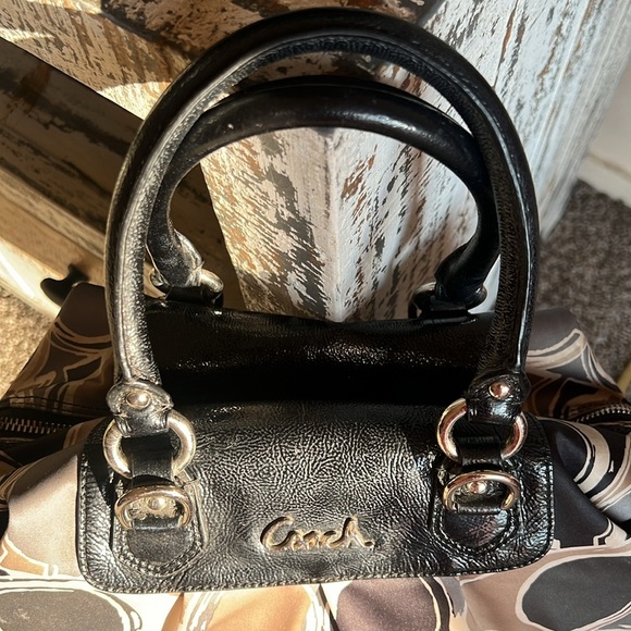 Coach Ashley Silk Handbag Brown Black Tan Patterned - Picture 7 of 11